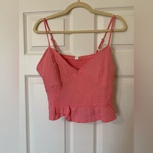 NWT Fornia Babydoll Pink Ruffle Hem Smocked Back‎ Crop Top L & XL Boho Coquette